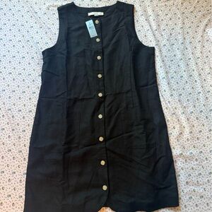 LOFT Black Sleeveless Button-Down Mini Dress